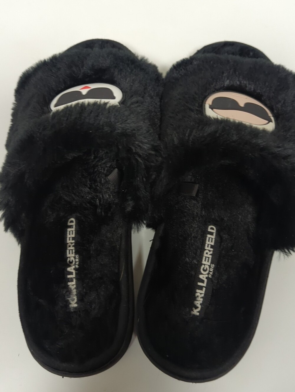 Karl Lagerfeld Choupette Slip On Sz W 7 Faux Fur Furry Iconic Patches Black - Picture 3 of 6